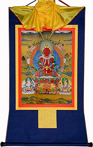 Tibetische Tangka, Rollen von Tangka, Amitayus (Buddha des unendlichen Lebens, Amida, Amitabha), Thangka-Brokat, for Zen (Farbe: Rot, Größe: Klein (35 cm x 27 cm)) (Farbe (Color : Blu, Size : Medium