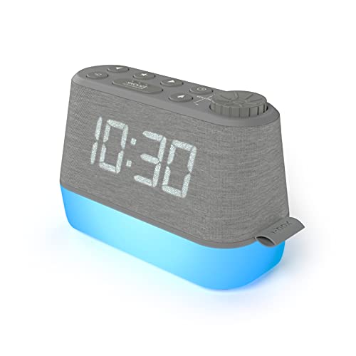 i-box Radiowecker mit Nachtlicht und USB-Ladeanschluss, Entspannungsgeräuschen, Wecker Digital mit Doppelalarm und dimmbarer LED-Anzeige (Grau)