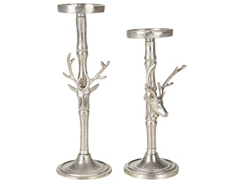 Beliani Dekorativer Kerzenständer in Silber mit Rentierkopf 2er Set Glamour Design Tikal
