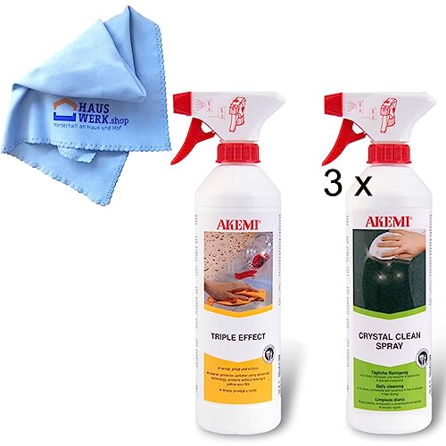 Akemi Crystal Clean 3 x 500ml / Akemi Triple Effect Spray + Microfasertuch