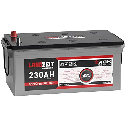 LANGZEIT AGM Batterie 230Ah 12V Solarbatterie Wohnmobil Batterie Bootsbatterie Mover Deep Cycle AGM zyklenfest wartungsfrei ersetzt 220Ah 200Ah