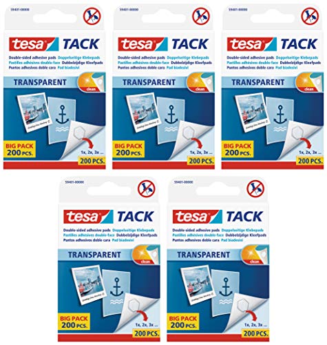 teas 59401 Doppelseitige Klebepads TACK, große Packung mit 200 Pads (5, 1 Pack)
