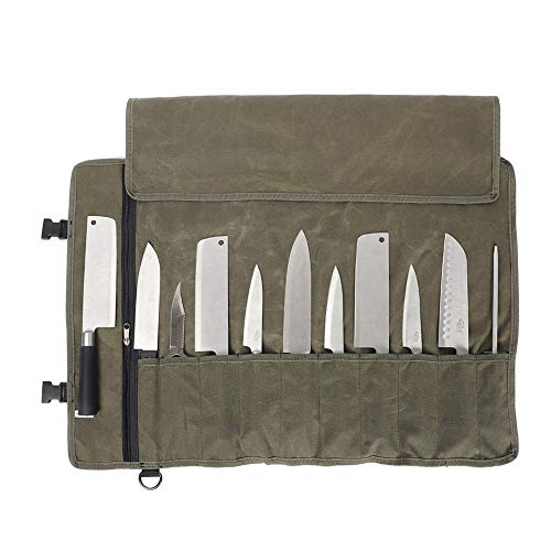 QEES Kochmesser Rolltasche 11 Slots, Messertasche für Camping, Wandern, Multifunktions-Werkzeugrolltasche，Messer Rollentasche (Armeegrün)