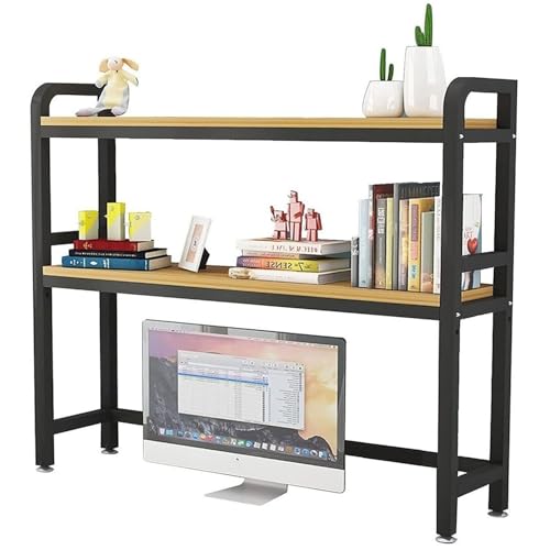 Verstellbares Schreibtisch-Organizer-Regal – Desktop-Bücherregal für Computertisch, 2-lagiges Computertisch-Bücherregal aus Holz und Metall, offenes Aufbewahrungsregal für die Arbe