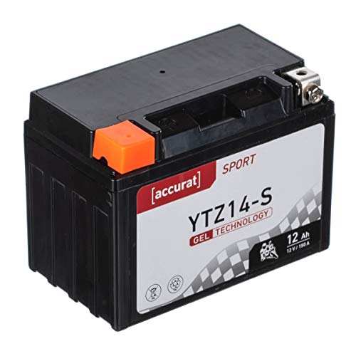 Accurat Motorradbatterie YTZ14-S 12Ah 150A 12V Gel Technologie Starterbatterie in Erstausrüsterqualität zyklenfest sicher lagerfähig wartungsfrei