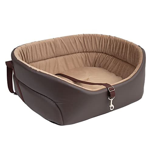 BoutiqueZOO Hundesitz Auto Universal Autositz Waschbar Abriebfest, für Haustier, für Vordersitz, Beifahrersitz, Rückbank, Hundebett Hundetasche, für Kleine, Mittlere, Große, S: 39 x 32 cm Braun