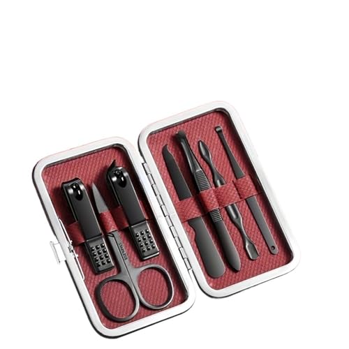Nagelknipser-Set, Nagelknipser, Heim-Nagelknipser, Ohrlöffel, Fingerknipser, Nagelrille, spezielles Pediküremesser (Color : Red 7-piece set)