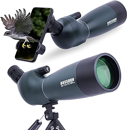 25-75x70 Spektive mit Stativ, Zoom Wasserdichtes BAK4 Prisma-Monokular-Teleskop für Vogelbeobachtung, Zielschießen, Wildtiere, Jagd und Landschaft, mit Telefonadapter und Hülle