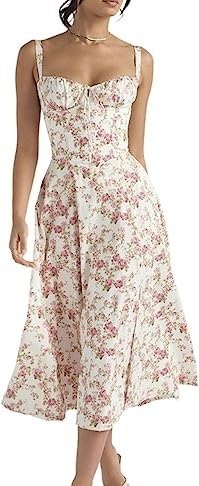 BLEDD Geblümtes Bustier-Kleid zur Taillenformung, Damen-Bustier-Sommerkleid mit Blumendruck. Geblümtes Bustier-Formerkleid (Color : F, Size : XL)