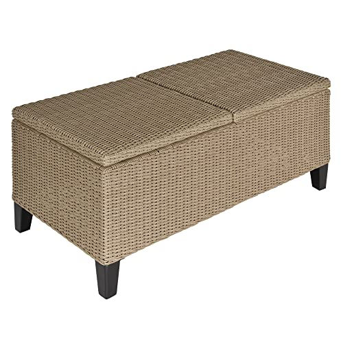 Outsunny Polyrattan Beistelltisch Garten Couchtisch Gartentisch Balkontisch ausziehbar Stahl Khaki 103 x 50 x 45,5 cm