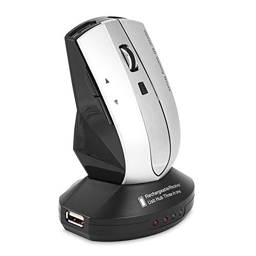 Tosuny Kabellose Maus, 2,4 GHz wiederaufladbare kabellose optische Maus, Gaming-Mäuse mit Ladestation, 3-Port-USB-Hub, 800-1200 DPI einstellbar, Plug & Play(Grau)