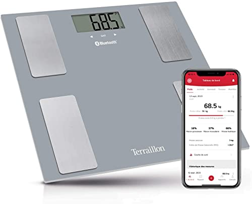 Terraillon Smart Connect, Bluetooth Impedanzmesser, bis zu 8 Benutzer, große Glasplatte, max. 160 kg, 1 Stück