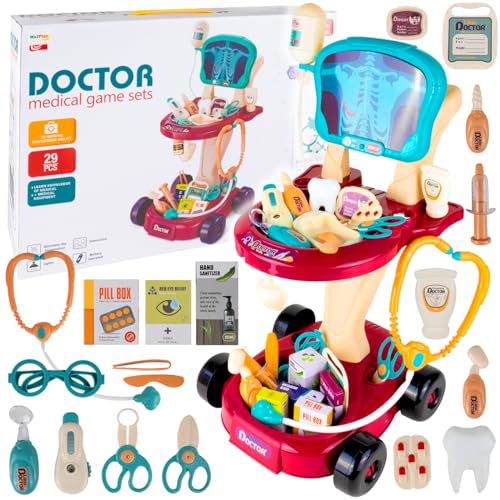 MalPlay Arztwagen Kleiner Doktor Arzt, Rollenspiele Spielzeug Set Wagen, 29 STK, Rollenspiele Krankenhaus-Spielset