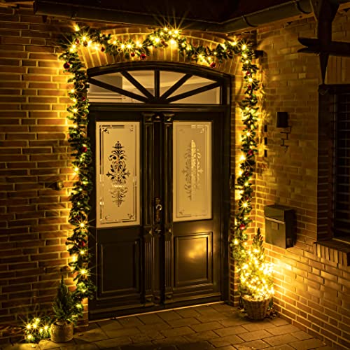 Spetebo LED Weihnachtsgirlande - Länge: 5m - mit 80er LED Lichterkette und Christbaumkugeln - für Innen und Außen