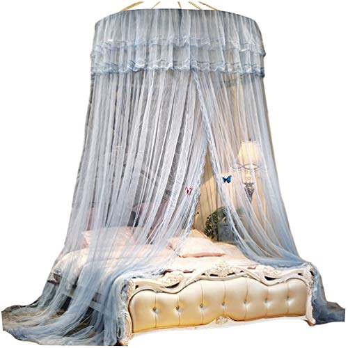 Kaiyei Moskitonetz Universal Himmelbett für Doppel, Einzel, Kinderbetten, Prinzessin Betthimmel Rund mit Klebehaken Schlafzimmer Schmetterling Dekoration Romantisch Palast Grau 180cm×220cm