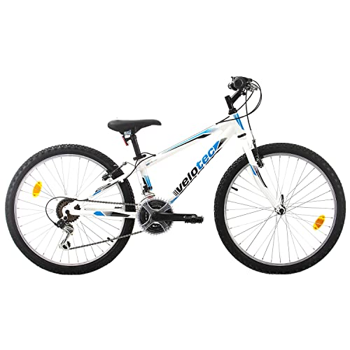 Probike Tempo 24 Zoll Fahrrad Mountainbike ALU Rahmen Shimano 18 Gang für Jungen, Mädchen geeignet ab 130 cm - 155 cm (Weiß Blau, 279)