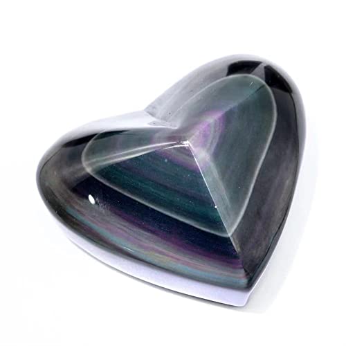 AMAZWI 1pc 50g-160g natürliche Kristallsteine ​​Volkshandwerk Regenbogen Obsidian Herz Feng Shui Dekoration Kristall ZUOSHUAAYIN (Color : 1pc 133g-141g)