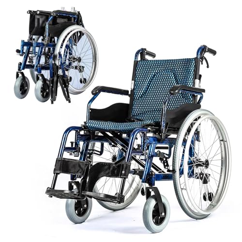 Handbetriebene Standard-Rollstühle,Faltbar Leicht Reiserollstuhl,Transport-Rollstuhl aus Aluminium,ergonomisch und bequem, für eine Belastung von 100 kg
