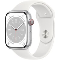 Apple Watch Series 8 LTE 45mm Aluminium Silber Sportarmband Weiß