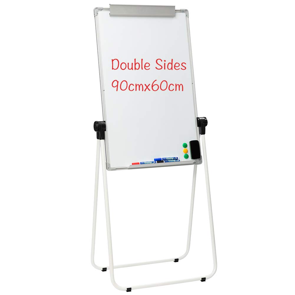 DOEWORKS Magnetische Whiteboards mit Ständer Flipchart Staffelei Whiteboard, doppelseitiger Ständer, höhenverstellbar und zusammenklappbar, 90cm x 60cm, Grauer Rahmen