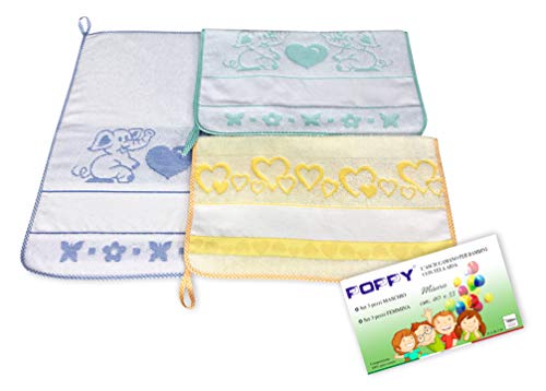 Set mit 3 Handtüchern für Kindergarten Popy © cm 40 x 55 cm reine Baumwolle männlich mit Aida-Stoff zum Besticken