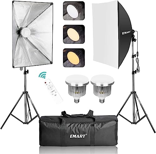 EMART Softbox Set Fotostudio, 50 x 70cm Dimmbare LED Softbox Beleuchtung Kit, 85W 3000-6000K Soft Box Lichter Set für YouTube Video, Fotografie, Studio Porträts, Live-Streaming
