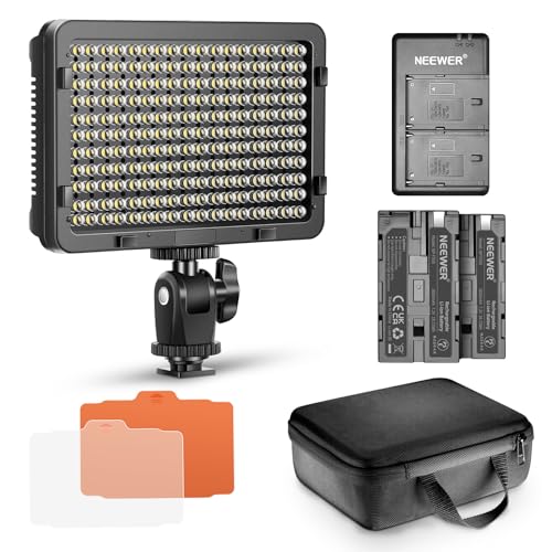 Neewer Dimmable 176 LED Video Licht Beleuchtung Kit: 176 LED Panel 3200-5600K, 2 Stück Wiederaufladbare Li-Ionen-Akku, USB-Ladegerät und tragbare Durable Case für Canon,Nikon,Pentax,Sony DSLR-Kameras