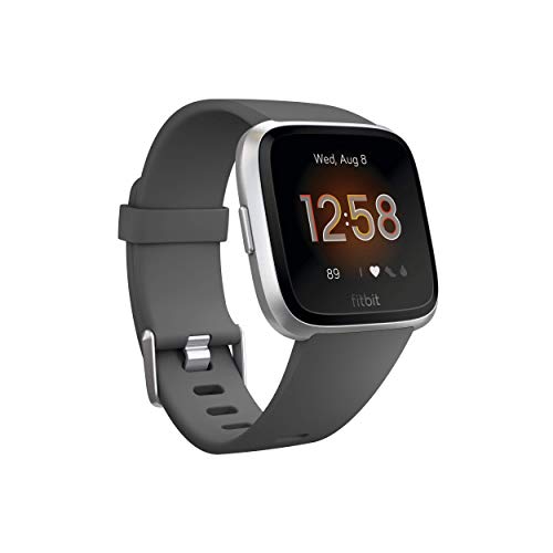 Fitbit Versa Lite Smartwatch, Anthrazit/Silber, Aluminium, Einheitsgröße (S & L Bänder im Lieferumfang enthalten)