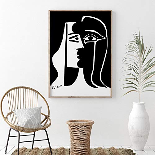 The Kiss Poster Picasso Wall Art Matisse Abstrakte Frau Leinwand Gemälde Schwarz-Weiß-Bilder auf Home Wanddekoration 55x83cm (22x33in) Rahmenlos