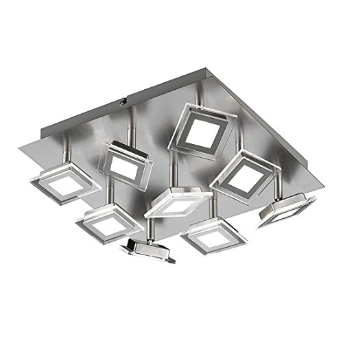 WOFI LED Cholet Deckenleuchte, Metall, Glas, 5 W, grau, 35 cm x 35 cm