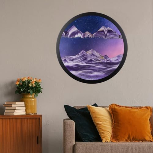 Sandbilder zum Drehen,Fließende Sandmalerei, Dynamisch 3D Bewegtes Sandbild Natürliche Landschaft, Bewegliche Sandkunst Bild Rund Glas Tiefsee Sandbild,Wand Deko Wohnzimmer Schlafzimmer(Size:13.8inch,