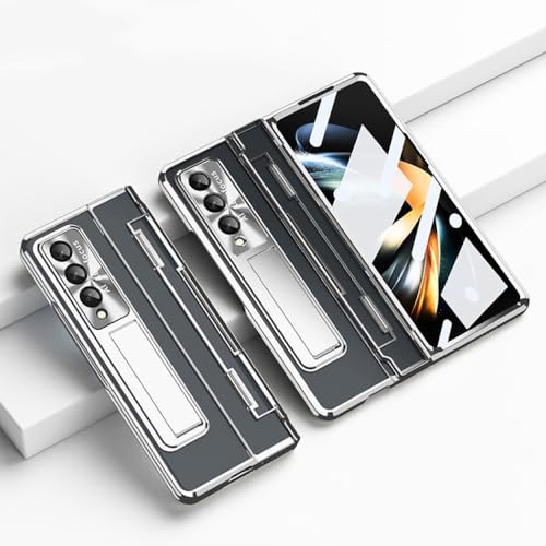Klappbare Schutzhülle für Samsung Galaxy Z Fold 3 Fold 4 5G, transparente Handyhülle für Z Fold4 mit Glasfolie, Silber, für Galaxy Z Fold 4