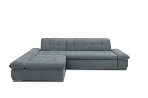 DOMO Collection Ecksofa Moric /Couch in L-Form mit Schlaffunktion und beweglicher Armlehne / Größe 278 x 216 cm x 80 cm (Breite x Tiefe x Höhe) / Stoff: Hochflorige Microfaser in grau