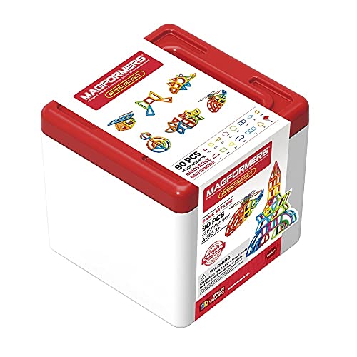 Magformers Large 90-Pieces Magnetic Building Blocks and Tiles with Stackable Storage Box. A Creative Magnetic Construction Toy with A Stong Maths Focus. Make a Giant Robot.