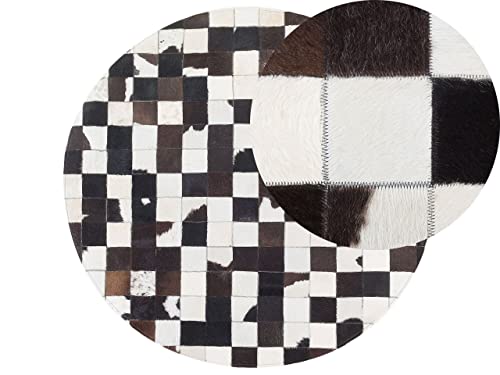 Runder Teppich Patchwork Echtleder schwarz/weiß ⌀ 140 cm Bergama