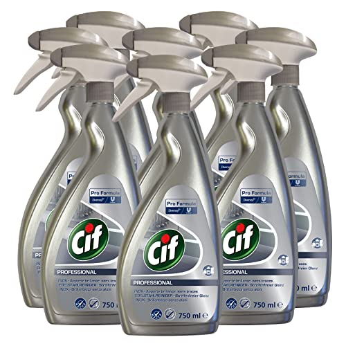 8 x Cif Professional Reiniger Spray für Edelstahl Pro Formel Desinfektionsmittel gegen Geruch Keime und Bakterien – 8 Flaschen mit je 750 ml