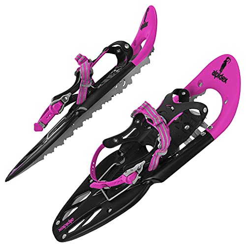 ALPIDEX Schneeschuhe 25 INCH Schuhgröße 38-45 bis 130 kg Steighilfe Tragetasche Optional Stöcke, Farbe:Pink ohne Stöcke