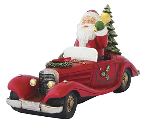 Dekofigur Weihnachtsmann im Auto, 28 x 10 x 14,5 cm, aus Polyester, Weihnachtsfiguren