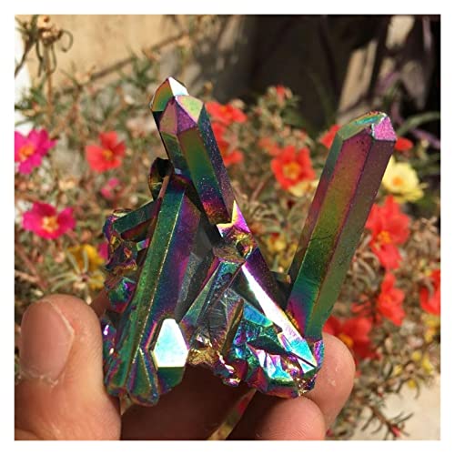 AMAZWI Natürlicher Kristall, rau, natürlich, schöne galvanisierte metallische Halo-Kristallcluster, 70 g ZUOSHUAAYIN