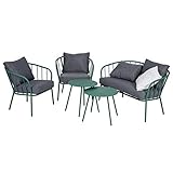 Greemotion Lounge-Set Nizza, 5-teilig, Gartenmöbel-Set aus Stahl in Grün Mittel