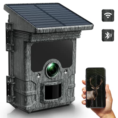 VOOPEAK Solar Wildkamera WLAN 4K 30FPS 46MP, Bluetooth Wildtierkamera mit Bewegungsmelder Nachtsicht, Wildkamera Handyübertragung IR 0,1s Schnelle Auslöser 120° Weitwinkel IP66 wasserdichte