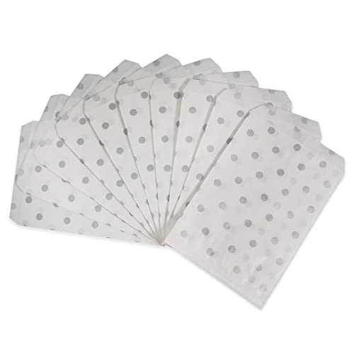 CuteBox Flache Papier-Geschenktüten mit weißen Punkten, 12,7 x 17,8 cm, für Waren, Handwerk, Gastgeschenke, Einzelhandel, 100 Stück