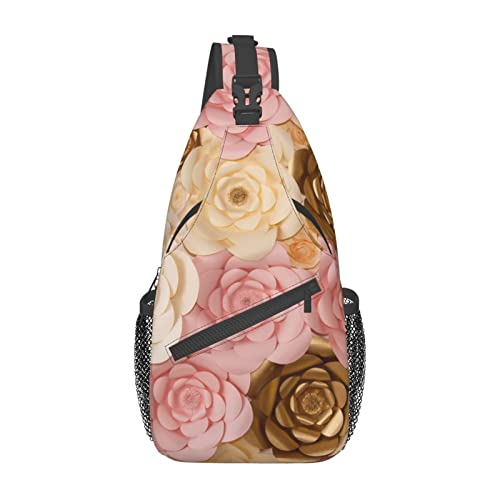 Schulter-Rucksack, leicht, faltbar, mit Blumenmuster, Rosa, Weiß, Gold, wasserabweisend, für den täglichen Gebrauch, Schwarz , Einheitsgröße