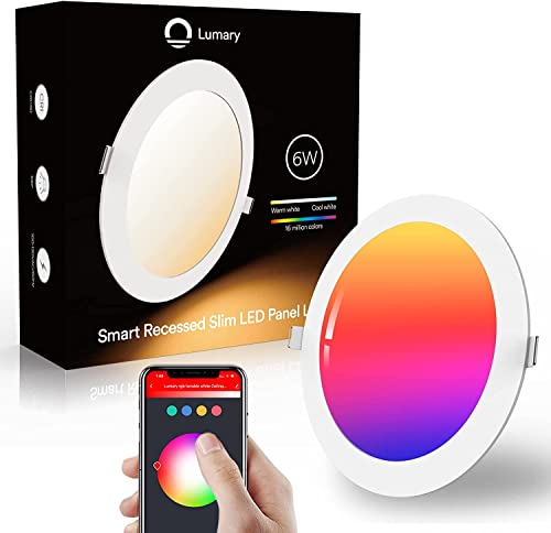 RGBWW LED Einbaustrahler 6W, Lumary Smart WLAN Deckenspots Dimmbar LED Spot 2700K-6500K Warmweiß Kaltweiß Mehrfarbige Einbauleuchten Kompatibel mit Alexa/Google Home, App-Steuerung (1 Stück)