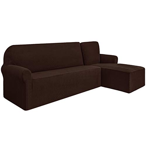 SU SUBRTEX L-Form Sofabezug Stretch Spandex Jacquard Stoff Sofa Schonbezüge Möbelschutz für Wohnzimmer (rechte Recamiere, Schokolade)