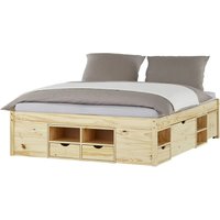 Inter Link Alpine Living Bett Funktionsbett Doppelbett Liege Bed Stauraumbett Kiefer massivholz Natur lackiert BxHxT: 209 x 48 x 146 cm