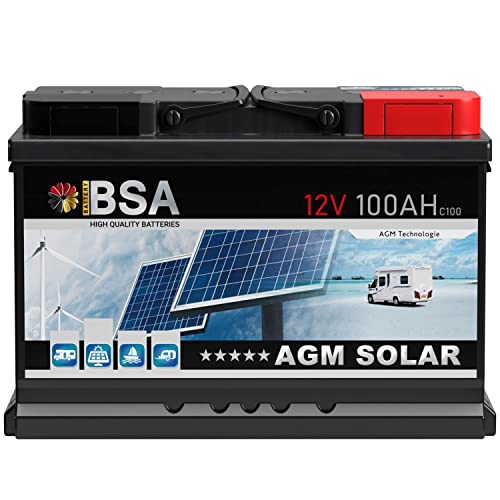 BSA AGM Batterie 100Ah 12V Solarbatterie Deep Cycle Wohnmobil Bootsbatterie zyklenfeste wartungsfreie VRLA Batterie