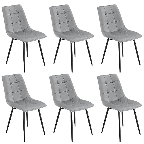 Juskys Esszimmerstühle Blanca 6er Set - Samt Stühle gepolstert - Stuhl für Esszimmer, Küche & Wohnzimmer - modern, belastbar bis 120 kg Hellgrau