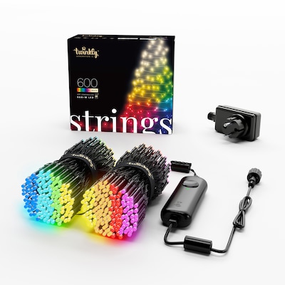 Twinkly Strings – App-gesteuerte LED-Lichterkette mit 600 RGB+W (16 Millionen Farben + Warmweiß) LEDs. 48 Meter. Schwarzes Kabel. Intelligente Beleuchtungsdekoration für den Innen- und Außenbereich