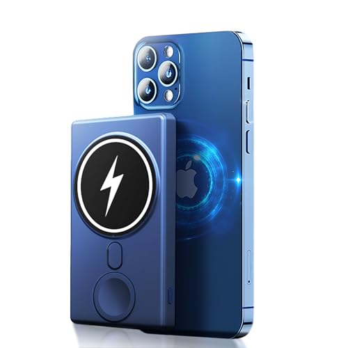 ZUJO 3 in 1 magnetische kabellose Powerbank 5000 mAh | Schnelllade-Powerbank, kompatibel mit iPhone 13/12/Pro/Pro Max MagSafe iWatch AirPods – Blau